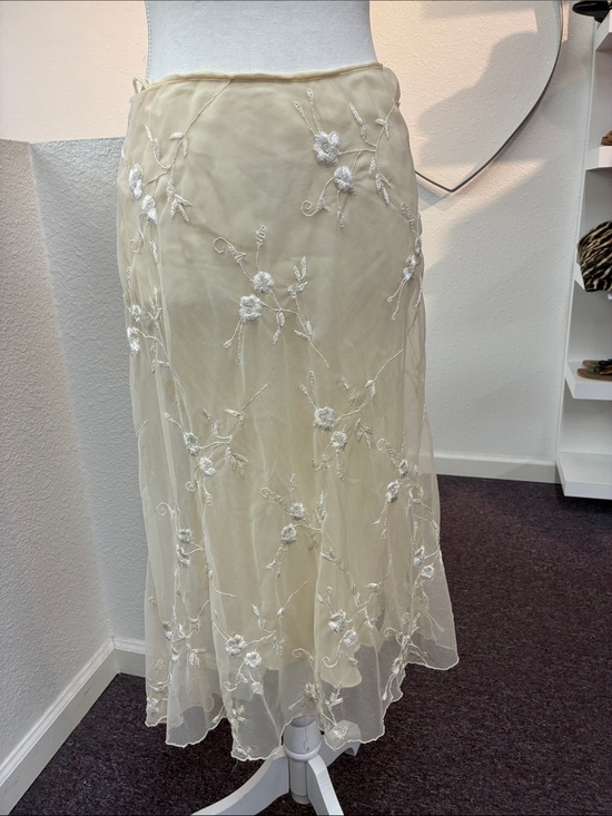 Ralph Lauren Purple Label Dresses & Skirts - Ralph Lauren Purple Label Cream Silk Skirt Floral Embroidery Sheer Overlay 4